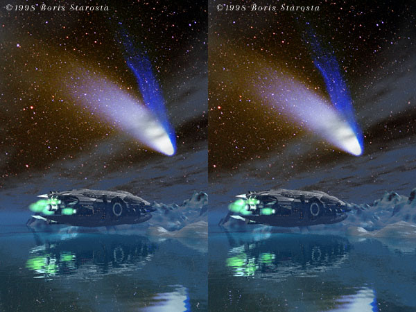 starcruiser with comet in the distance